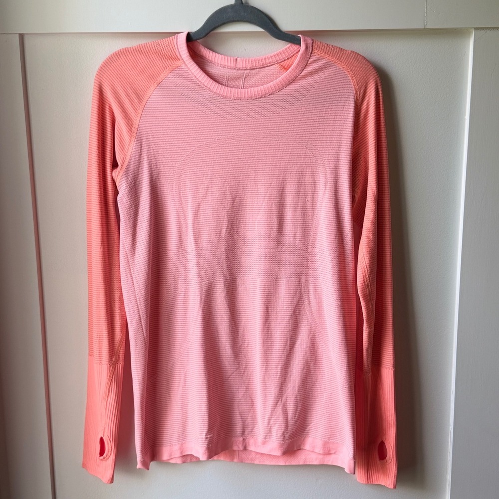 Lululemon Swiftly Tech Long Sleeve 2.0 Pink Striped Running Top Thumbholes 8 10